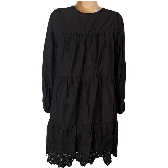 Old Navy Women Long Sleeve Black Dress M Lace Pocket Crochet Peasant Cottagecore - Picture 2 of 10